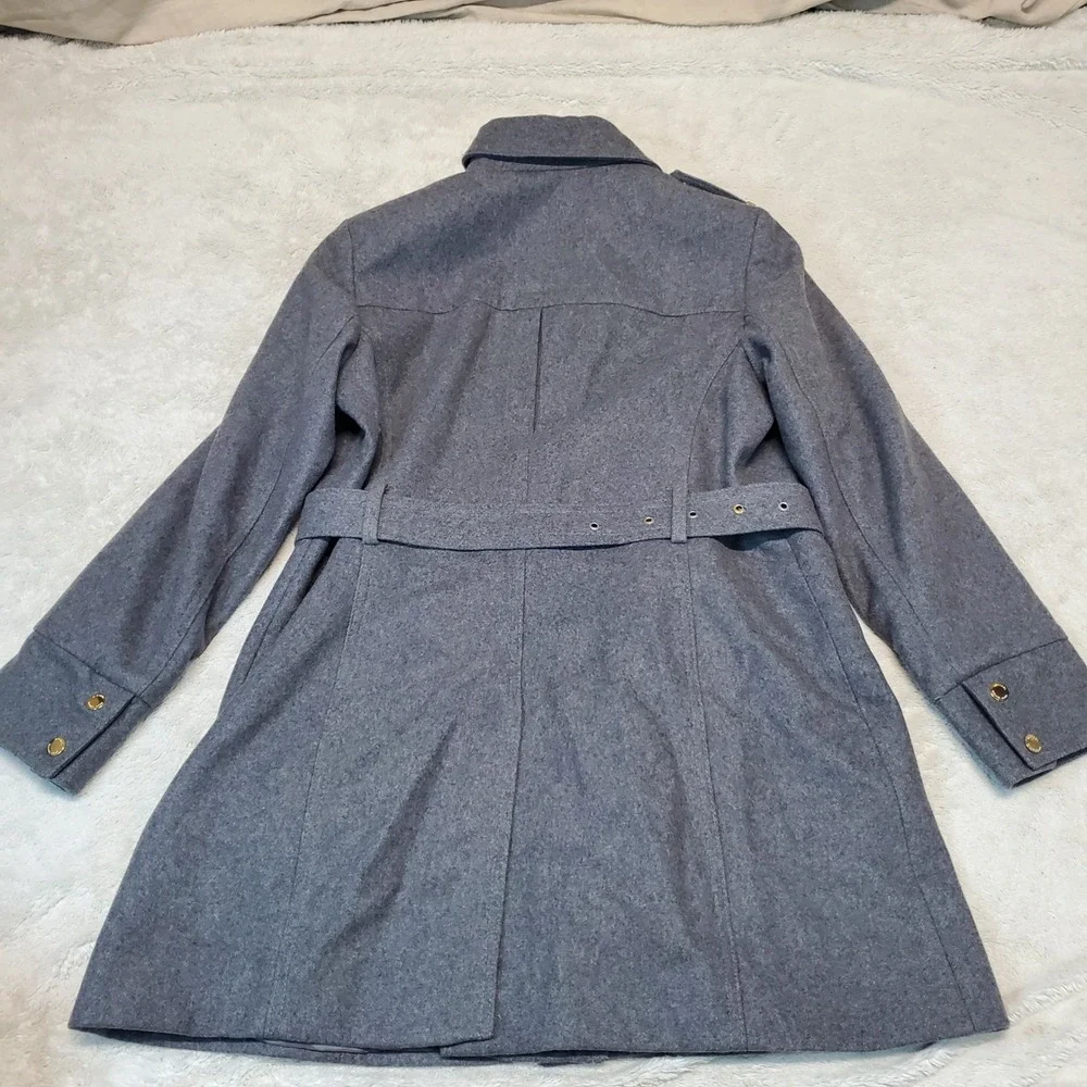 Michael Kors Gray‎ Wool Blend Gold Zip Cozy Winter Classic Long Trench Coat XL